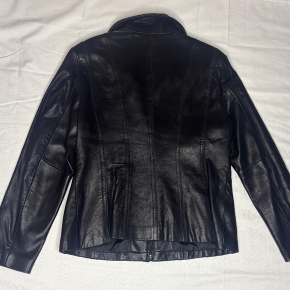 Avanti Black Genuine Leather Jacket Fitted Silver Zip Size L Large EUC Women 90s - Picture 6 of 9